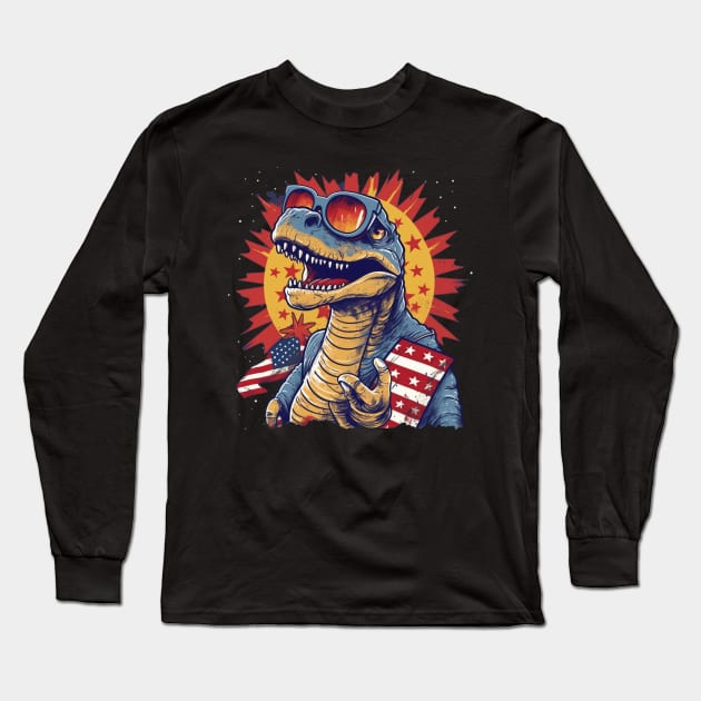 dinosaur  funny 4th of July Long Sleeve T-Shirt by marisamegan8av